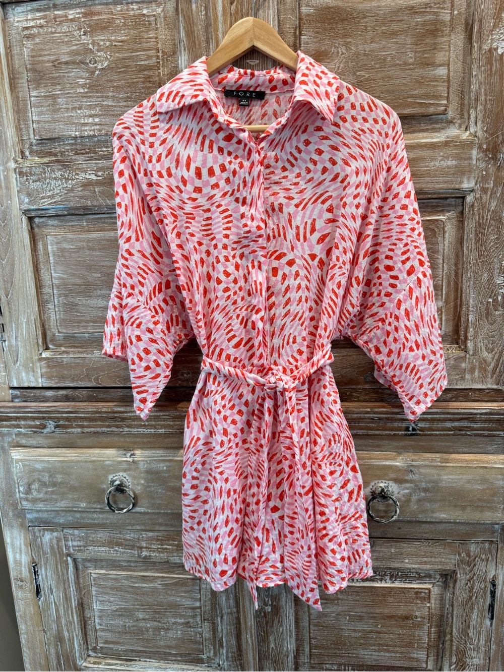 FORE Printed Vibrant Pink & Red Button Up Shorts Jumpsuit Belted Waist Summer